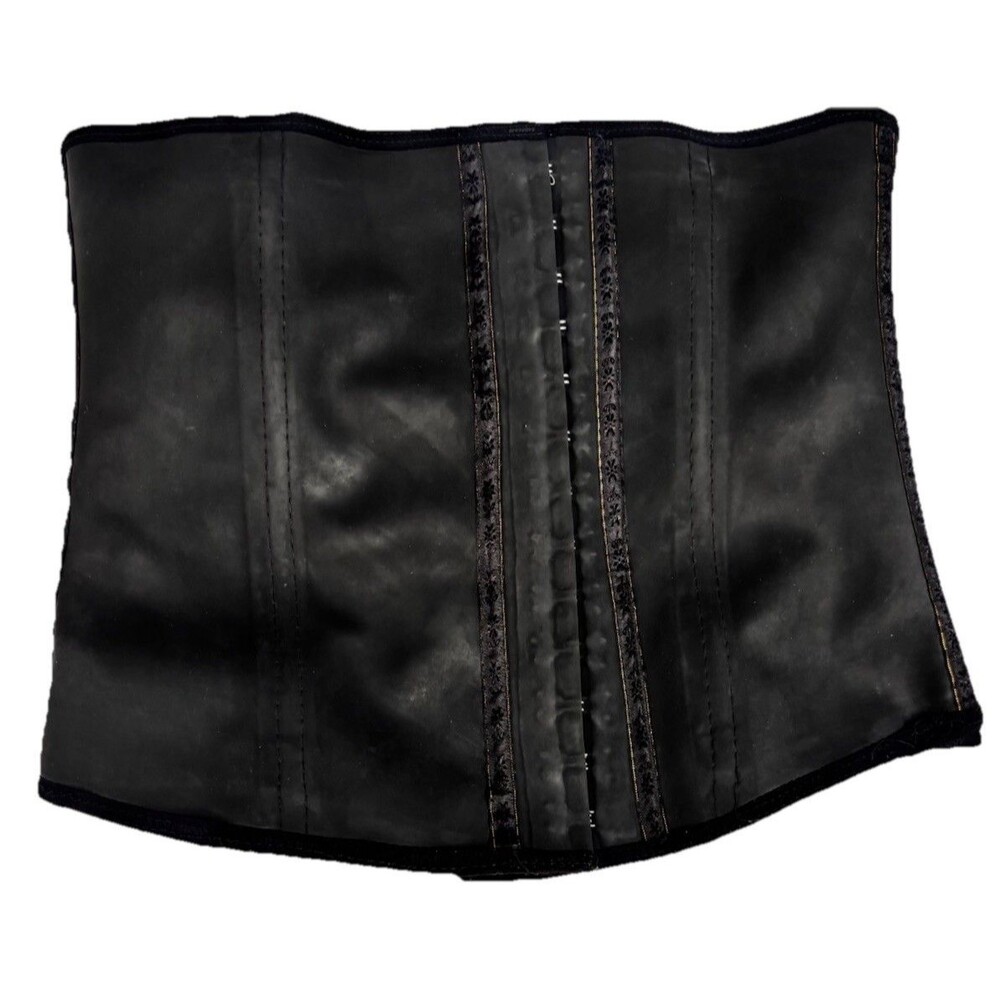 Ann Chery Black Latex Waist Trainer Corset Cincher Shapewear Hook Closure